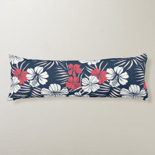 Tropisch roze en marineblauw bloemmotief lichaamskussen