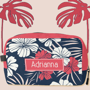 Tropisch Roze en Marineblauw Bloemmotief  Toilettasje