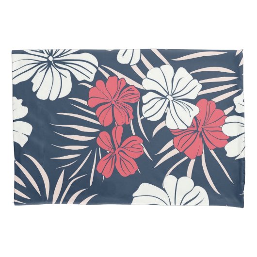 Tropisch roze en marineblauwe bloem kussensloop (Voorkant)