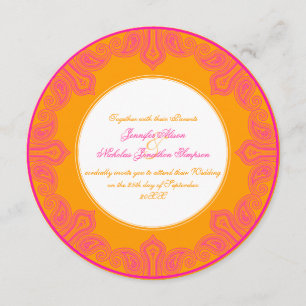 Tropisch roze en Oranje Paisley Mandala Wedding Kaart