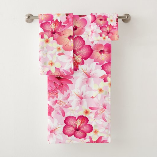 Tropisch roze en witte bloemen bad handdoek (Insitu)
