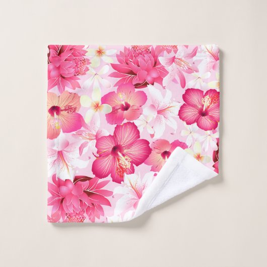 Tropisch roze en witte bloemen bad handdoek (Wasdoekje)