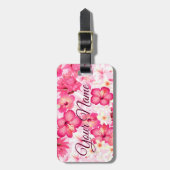 Tropisch roze en witte bloemen bagagelabel (Voorkant verticaal)