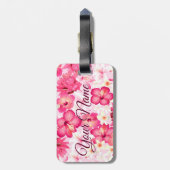 Tropisch roze en witte bloemen bagagelabel (Achterkant verticaal)