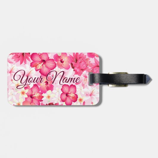 Tropisch roze en witte bloemen bagagelabel (Achterkant horizontaal)