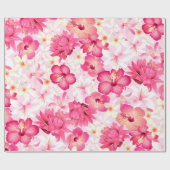 Tropisch roze en witte bloemen cadeaupapier (Vlak)