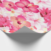 Tropisch roze en witte bloemen cadeaupapier (Hoek)