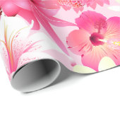 Tropisch roze en witte bloemen cadeaupapier (Rol Hoek)