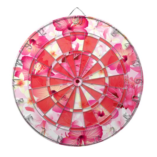 Tropisch roze en witte bloemen dartbord (Voorkant)