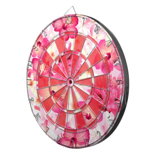 Tropisch roze en witte bloemen dartbord (Voorkant Rechts)