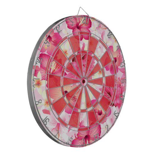 Tropisch roze en witte bloemen dartbord (Voorkant Links)