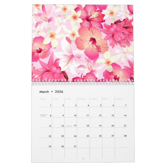 Tropisch roze en witte bloemen kalender (Mar 2026)