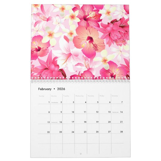 Tropisch roze en witte bloemen kalender (Feb 2026)