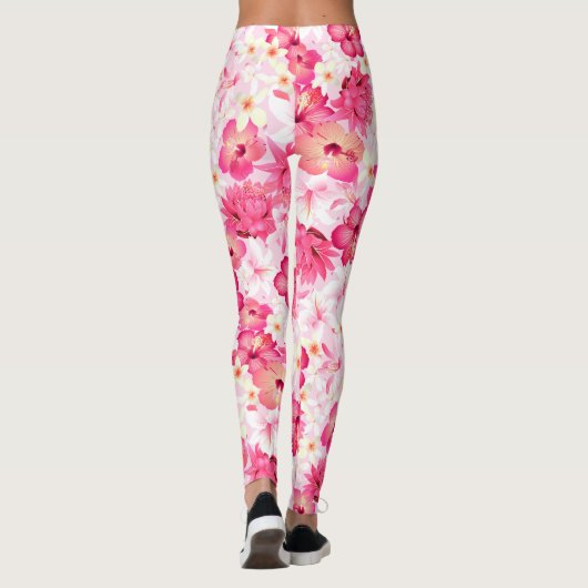 Tropisch roze en witte bloemen leggings (Achterkant)