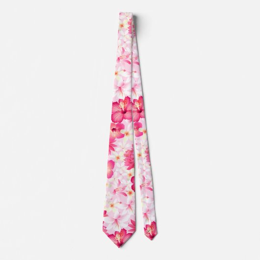 Tropisch roze en witte bloemen stropdas (Voorkant)