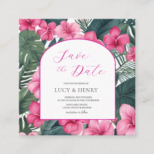 Tropisch Roze Feestelijke Bloemenweelde Informatiekaartje (Voorkant)
