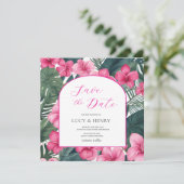 Tropisch Roze Feestelijke Bloemenweelde Save The Date (Staand voorkant)