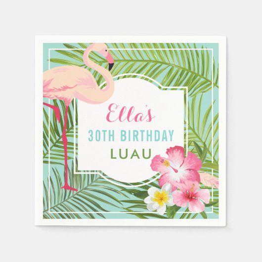 Tropisch roze flamingo 30th Birthday Luau Servet (Voorkant)
