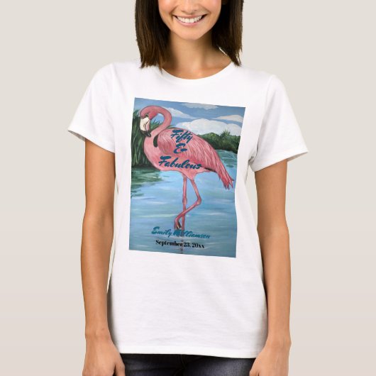 Tropisch roze flamingo 50th Fabulous Birthday T-shirt (Voorkant)