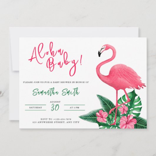 Tropisch roze Flamingo Aloha Baby shower Kaart (Voorkant)