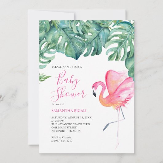 Tropisch Roze Flamingo Baby shower, (Voorkant)