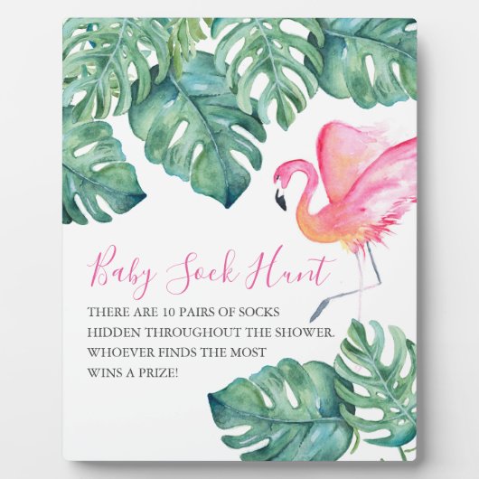 Tropisch roze Flamingo Baby shower Games Sign Fotoplaat (Voorkant)