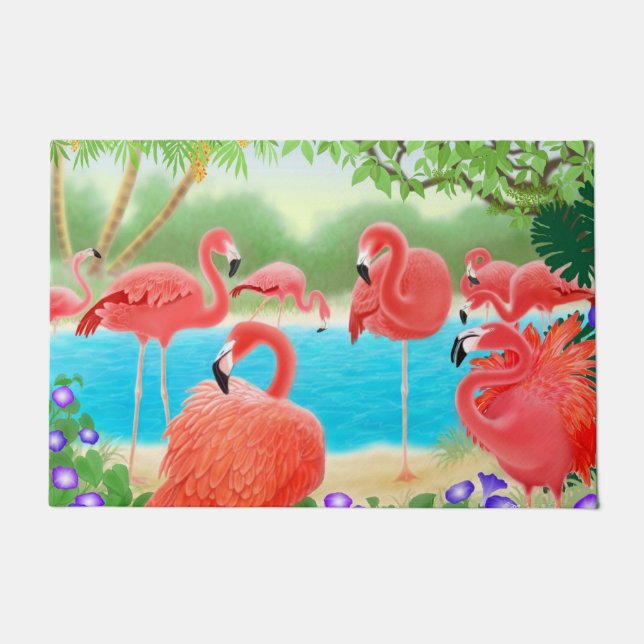 Tropisch roze flamingo Birds Doormat Deurmat (Voorkant)