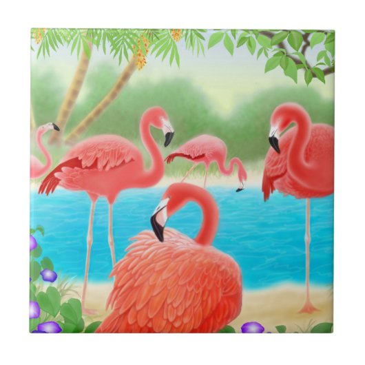 Tropisch roze flamingo Birds Tile Tegeltje (Voorkant)