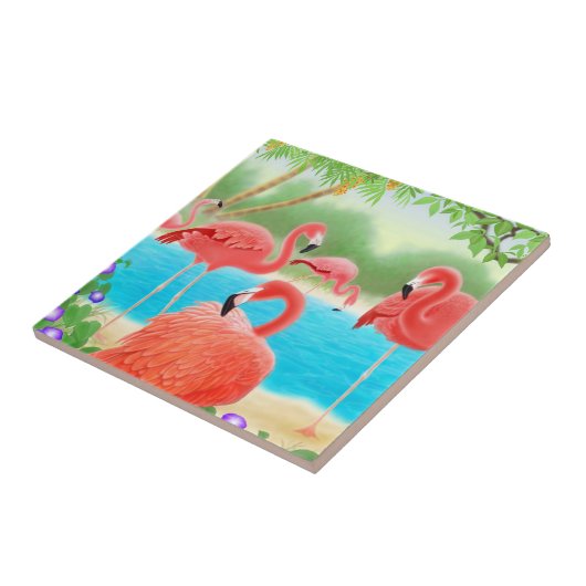 Tropisch roze flamingo Birds Tile Tegeltje (Zijkant)