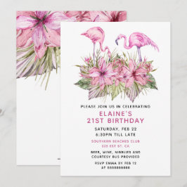 Tropisch roze flamingo Birthday Party Kaart