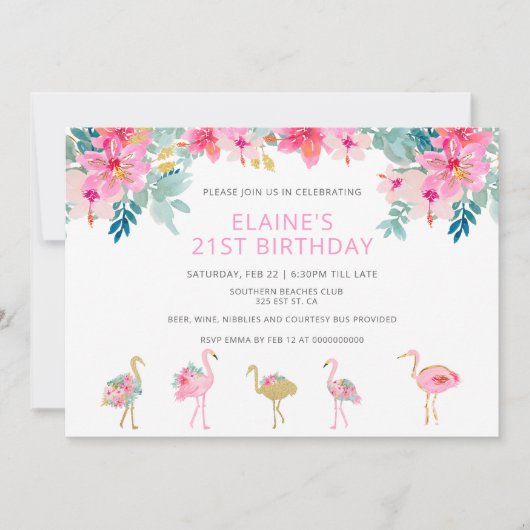 Tropisch roze flamingo Birthday Party Kaart (Voorkant)
