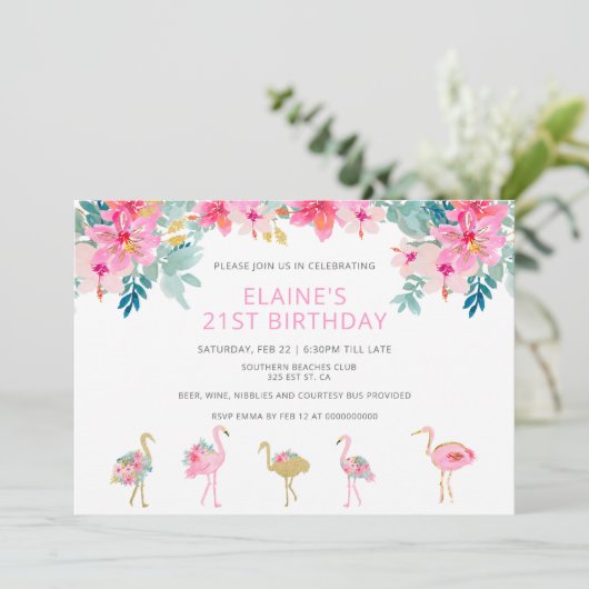 Tropisch roze flamingo Birthday Party Kaart (Staand voorkant)