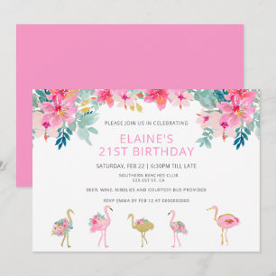 Tropisch roze flamingo Birthday Party Kaart