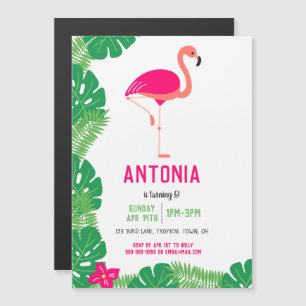 Tropisch roze flamingo Birthday Party Magnetische Uitnodiging