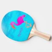 Tropisch roze flamingo blauw zee monogram tafeltennisbatje (Zijkant)