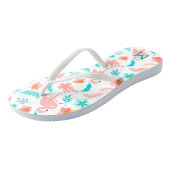 Tropisch roze flamingo Blauwgroen Monogram Teenslippers (Schuin)
