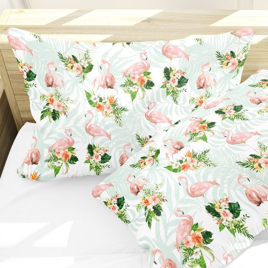 Tropisch Roze Flamingo Bloem Kussensloop