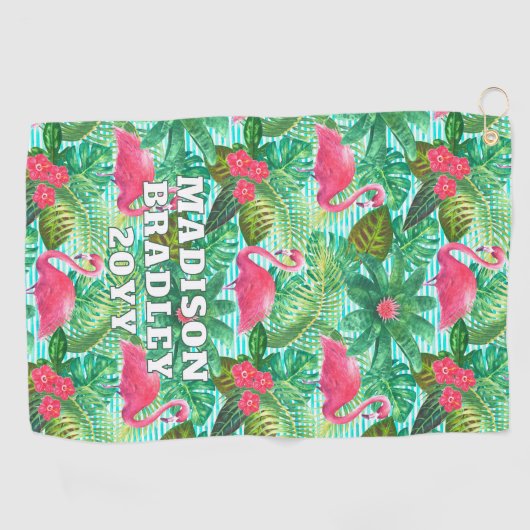 Tropisch Roze Flamingo Bloemen Girly Patroon Custo Golfhanddoek (Horizontaal)