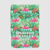Tropisch Roze Flamingo Bloemen Girly Patroon Custo Golfhanddoek (Voorkant)