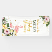 Tropisch Roze Flamingo Bloemen Goud Baby shower Spandoek (Horizontaal)