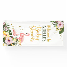 Tropisch Roze Flamingo Bloemen Goud Baby shower