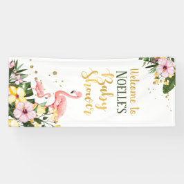 Tropisch Roze Flamingo Bloemen Goud Baby shower Spandoek