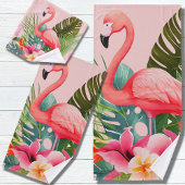 Tropisch roze flamingo bloemig bad handdoek