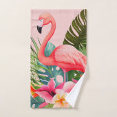 Tropisch roze flamingo bloemig bad handdoek (Handdoek)