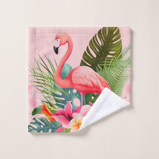 Tropisch roze flamingo bloemig bad handdoek (Wasdoekje)
