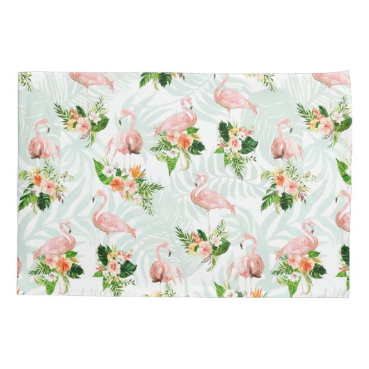 Tropisch roze flamingo bloemig kussensloop (Achterkant)