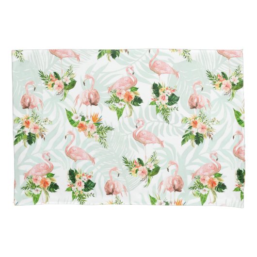 Tropisch roze flamingo bloemig kussensloop (Voorkant)