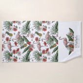 Tropisch Roze Flamingo Bloempatroon Wit Strandlaken (Voorkant)