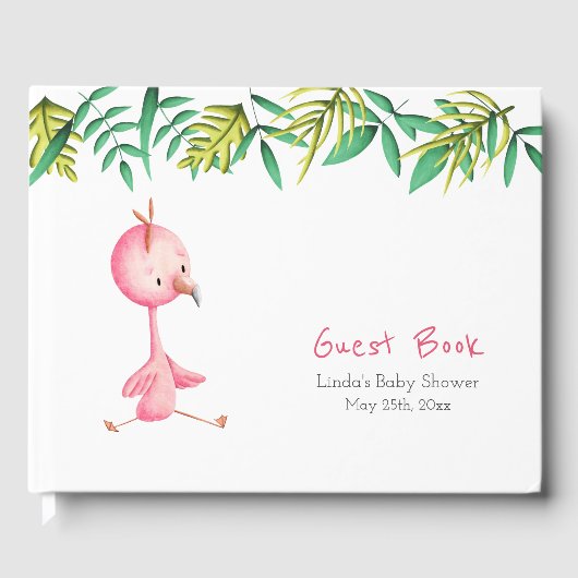 Tropisch roze flamingo Botanisch Baby shower Gastenboek (Voorkant)