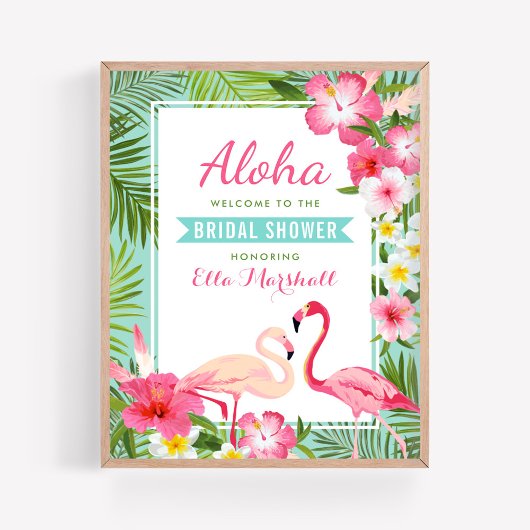 Tropisch Roze Flamingo Bruidsborrel Welkomstbord Poster